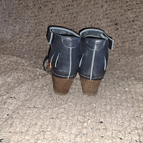 ART COMPANY-Ankle Wrap Sandals-Dark Navy/Black Leather-Sz 37-Near Mint - Picture 5 of 7